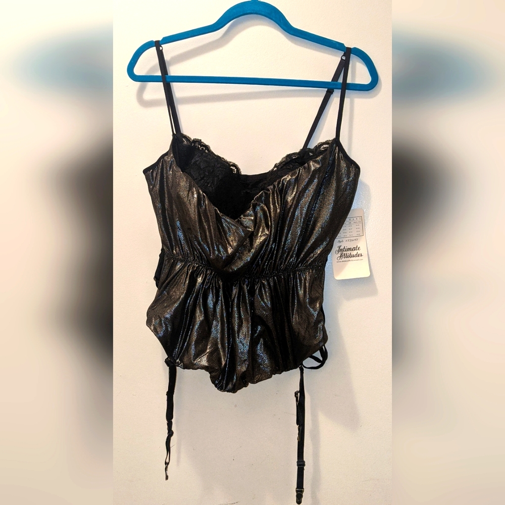 Metallic Black Corset Top with Boning